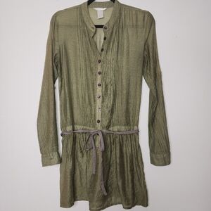 Esley blouse Sage green gauze long-sleeved semi sheer button up belt top‎